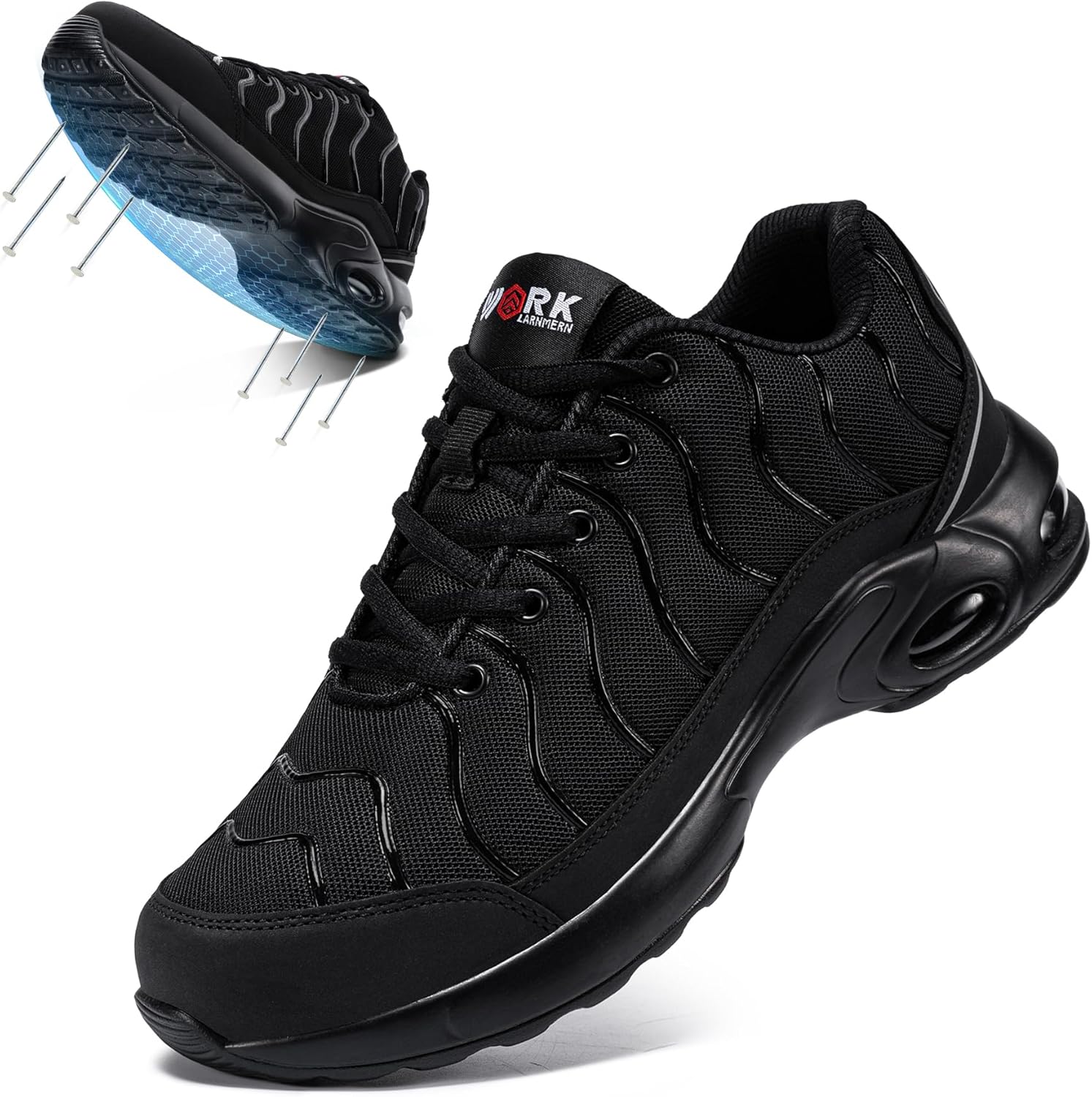 

Стальные ботинки LARNMERN для мужчин, широкие для женщин, легкие, проколоустойчивые, защитные кроссовки, дышащие, противоскользящие, теннисные туфли, Dark