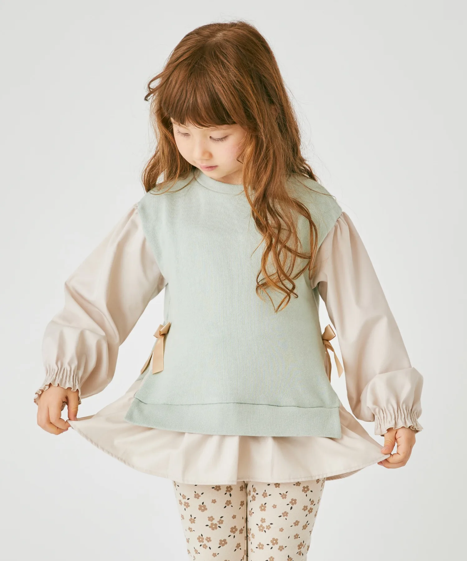 Детский топ с фрилами и бантом ever closet Funwari Siluet Pullover мятный