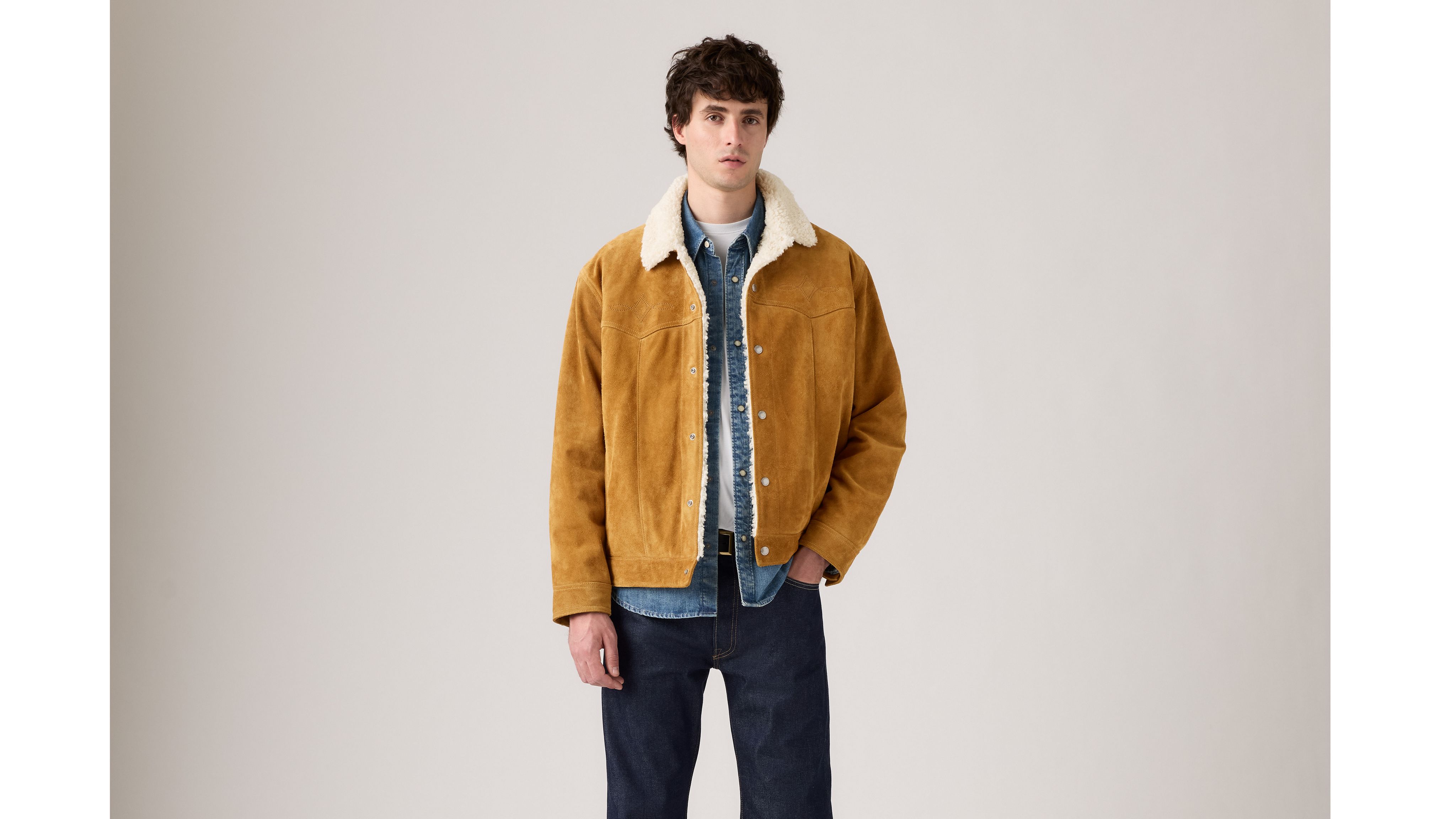 Куртка дальнобойщика из замши и шерпы в стиле вестерн Levi's, Evening Sun - Brown — фото 2
