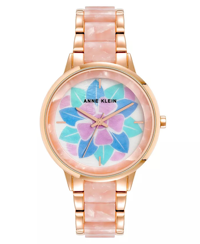 

Женские кварцевые часы с тремя стрелками, браслет из розового золота и розовой смолы, 37 мм Anne Klein