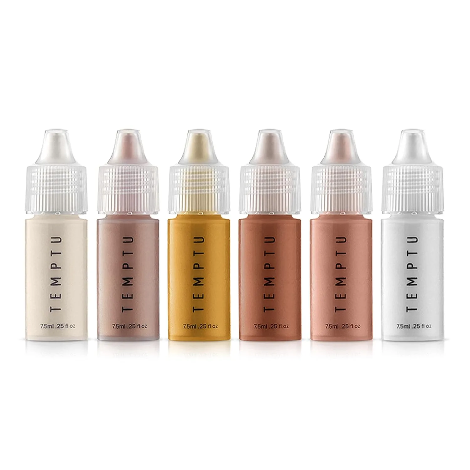 TEMPTU S/B Siliconic-Based Airbrush Highlighter Starter Set: стойкий, наслаиваемый, светоотражающий шиммер | естественное сияние | невесомая, наращиваемая формула | 6 оттенков, Highlighter Starter Set