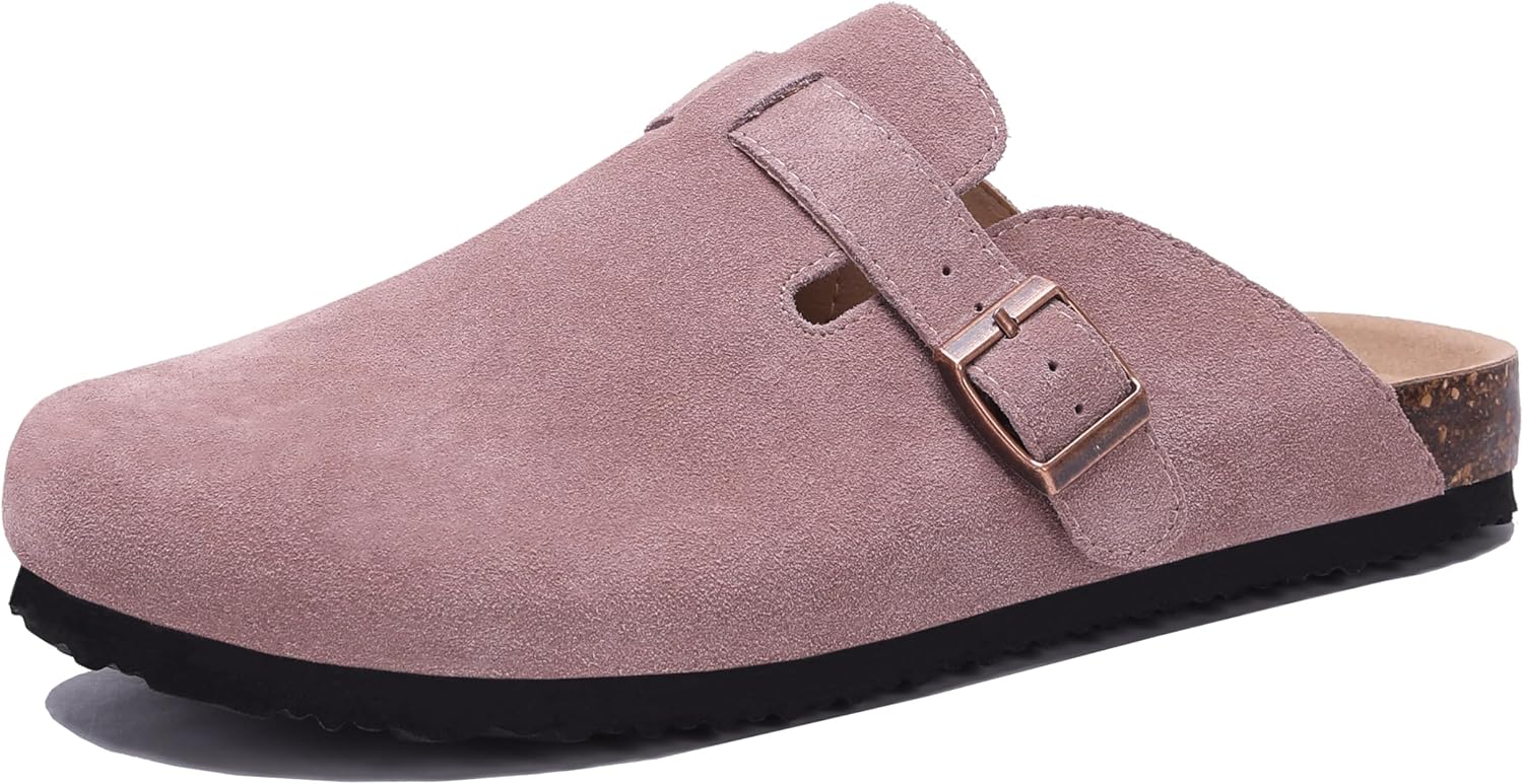 

Женские замшевые клоги, мужские кожаные мюли, сандалии на пробковой подошве, обувь без застежки с поддержкой свода стопы Generic, розовый