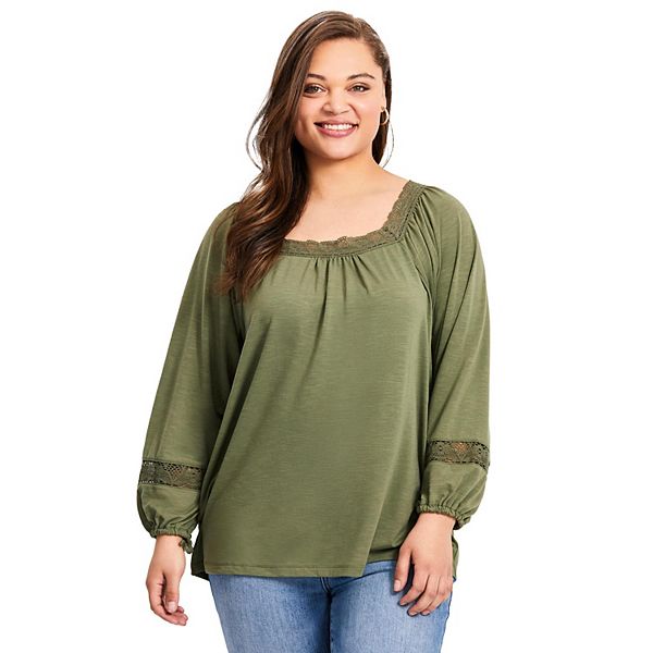 

Женский топ с кружевной отделкой plus size Avenue, Olive Green