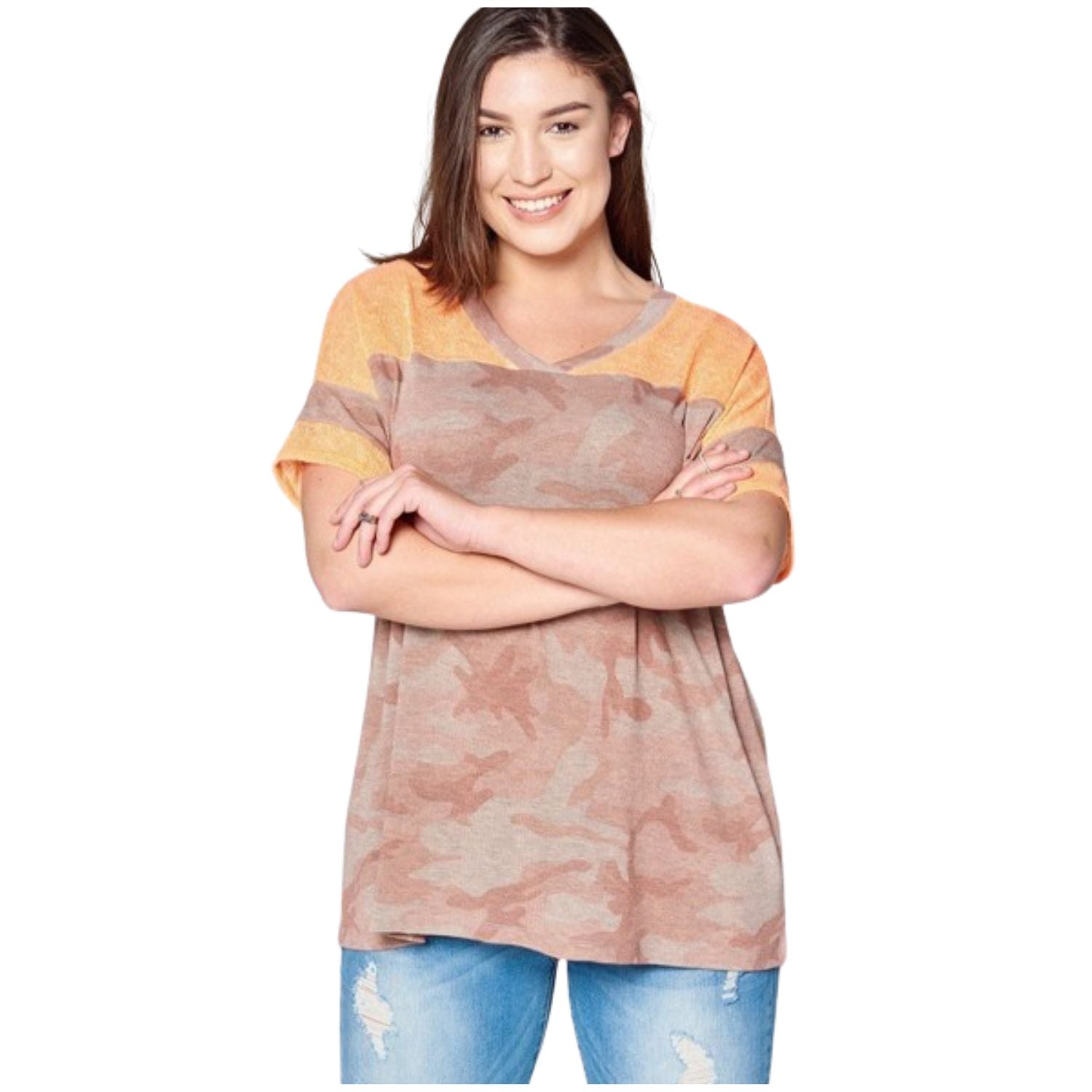 

Свободный трикотажный топ с камуфляжным принтом FASHNZFAB, цвет camo/mauve