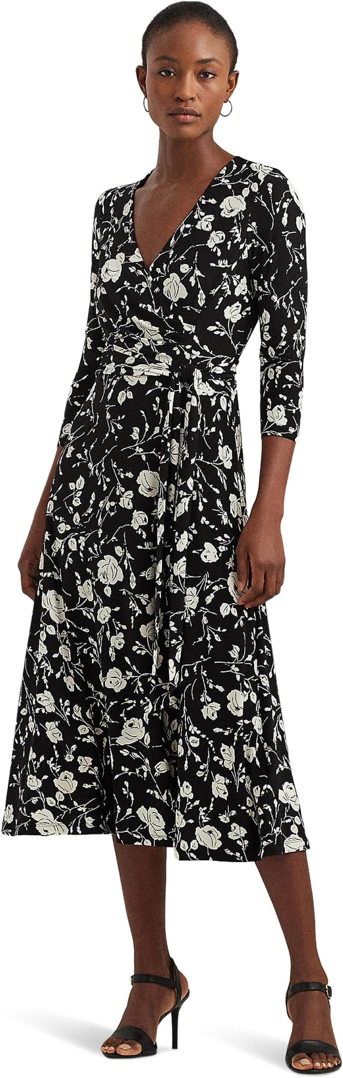 

Платье Lauren Ralph Lauren Floral Surplice Jersey Dress, цвет Black/Cream