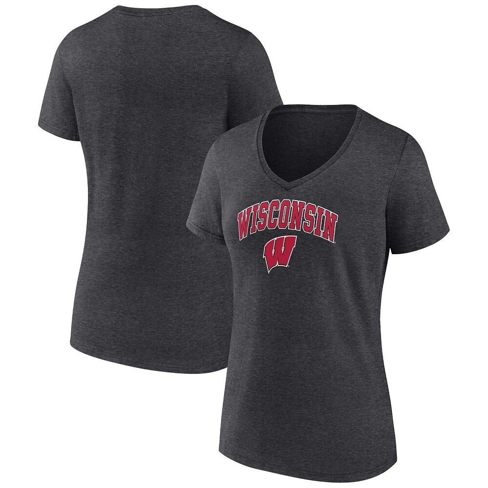 

Женская футболка Fanatics с логотипом Heather Charcoal Wisconsin Badgers Evergreen Campus с v-образным вырезом, цвет Wis Charco