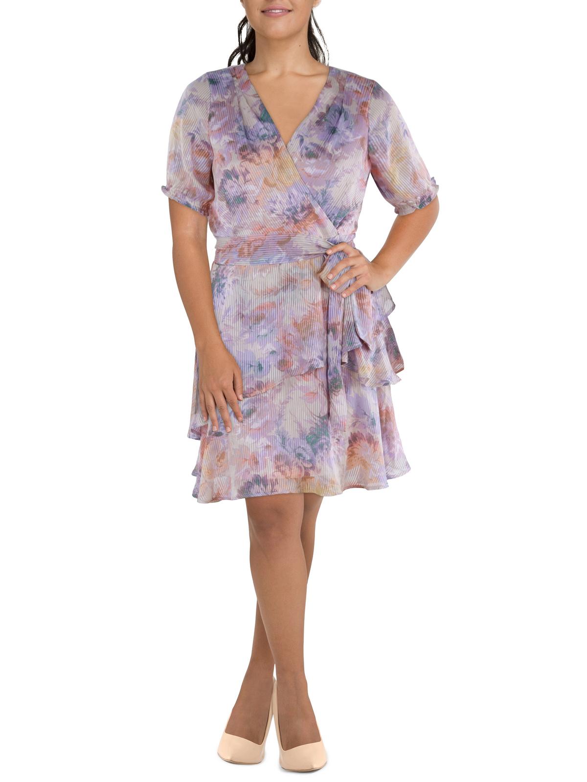 

Платье Petites Womens Shadow Stripe с ярусами и расклешенным кроем Tahari ASL, цвет pastel