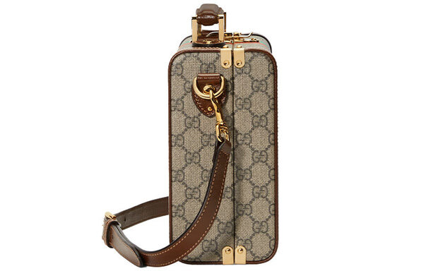Сумка fake not series alphabet stripe printing logo leather logo canvas handbag / brown Gucci, коричневый — фото 3