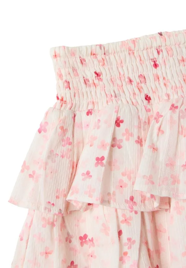 Многоярусная юбка с цветочным узором и складками Ovs, White/Pink — фото 4
