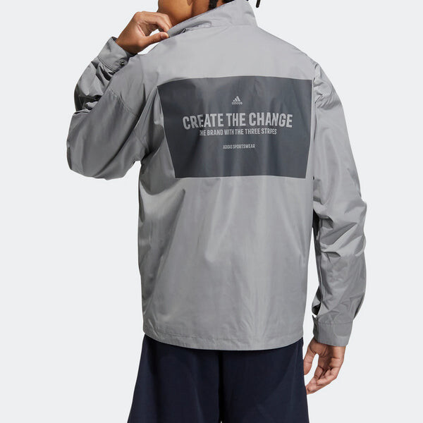 Куртка Men's adidas Woven Jacket Alphabet Printing Sports Zipper Stand Collar Gray, серый — фото 3