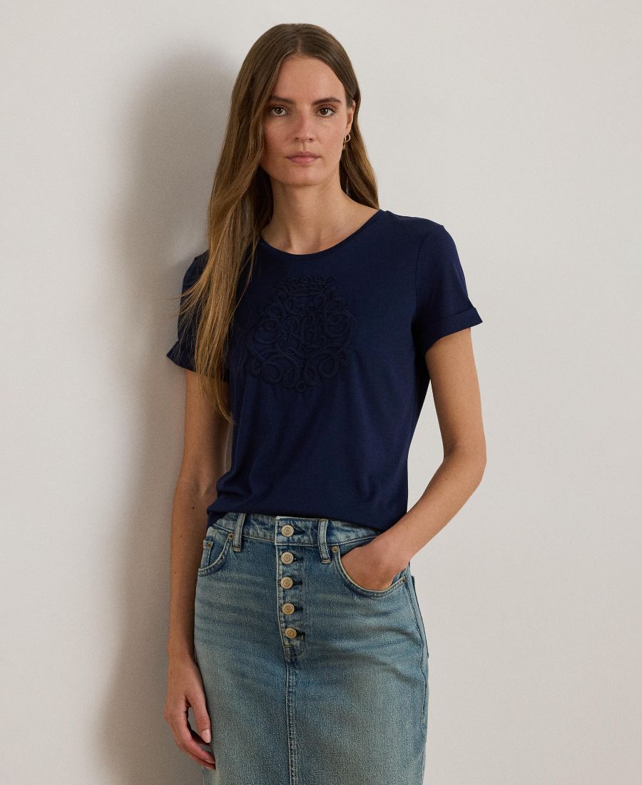

Женская футболка с круглым вырезом и вышитым логотипом Lauren Ralph Lauren, Refined Navy, Синий, Женская футболка с круглым вырезом и вышитым логотипом Lauren Ralph Lauren, Refined Navy