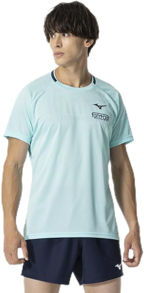 

Футболка Mizuno Funtast Practice, с коротким рукавом, влагоотводящая, быстросохнущая, унисекс, V2MAB102, бирюзовый/темно-синий