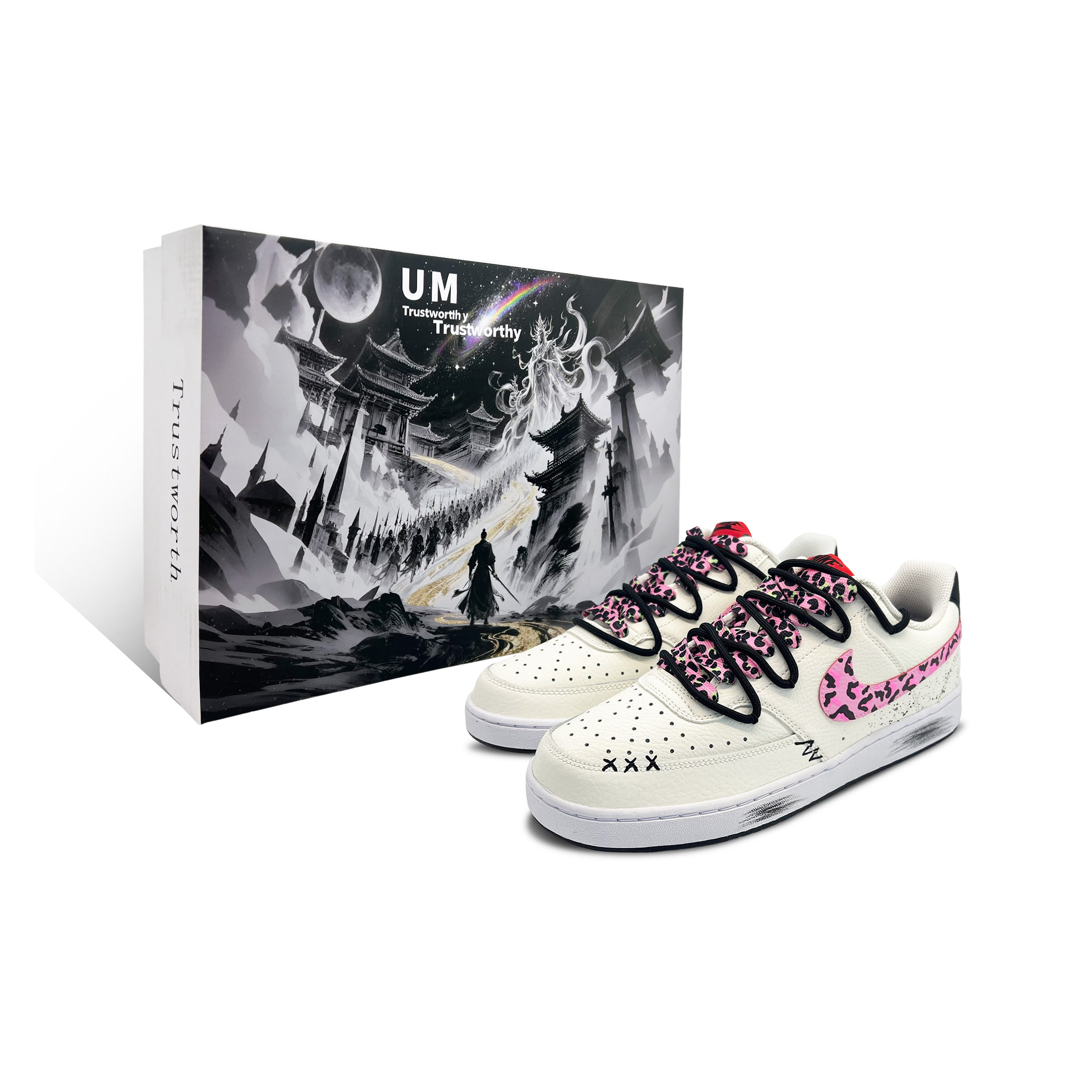 

Nike Court Vision 1 Pink Leopard устойчивые к истиранию низкие скейтборд кроссовки мужские white pink