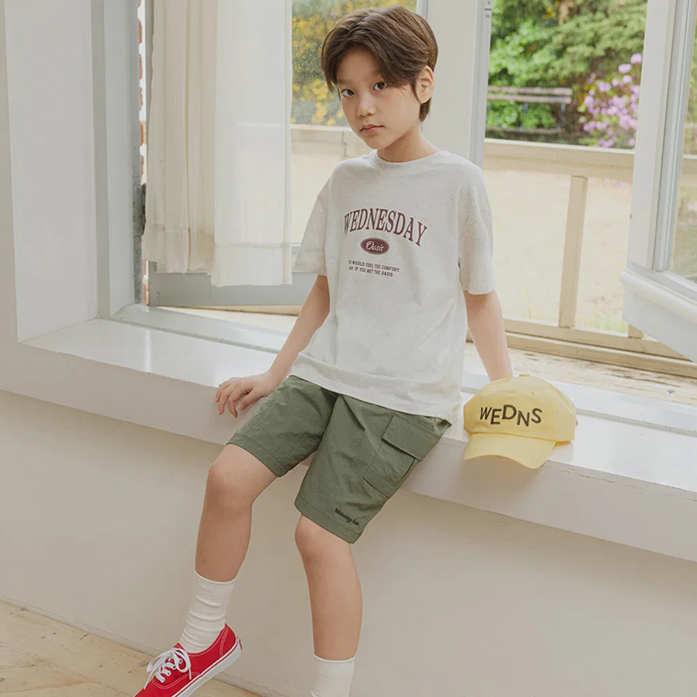 Детские шорты Stone Cargo Pocket Banding цвета хаки от Wednesdayoasis Kids — фото 4