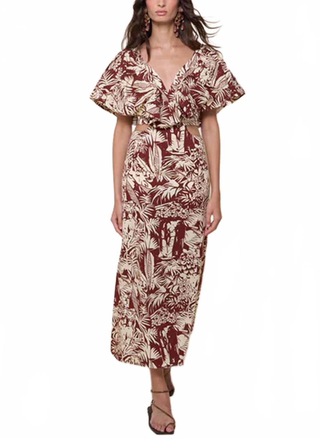 

Вечное джунгли платье-миди в цвете бордо/экрю Johanna Ortiz