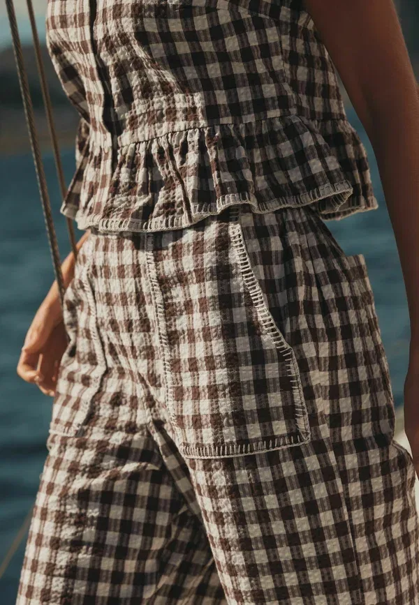Блуза Next, Petite fit lobster print peplum square neck top, шоколадно-коричневая клетка — фото 4