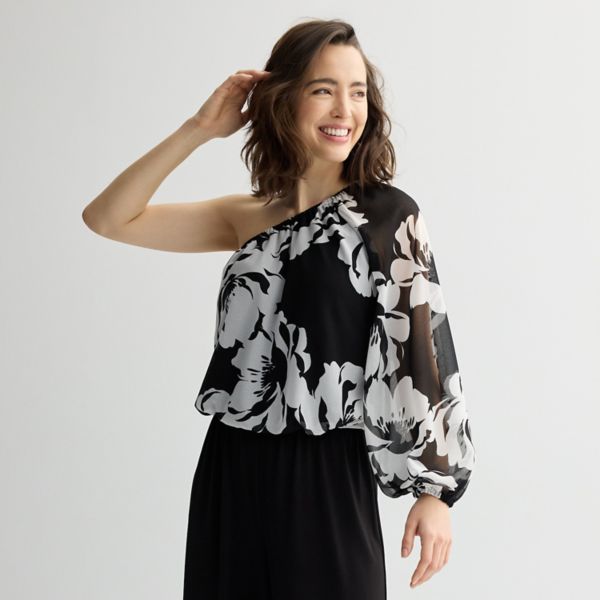 

Женский топ с одним рукавом Intempo, цвет black white floral