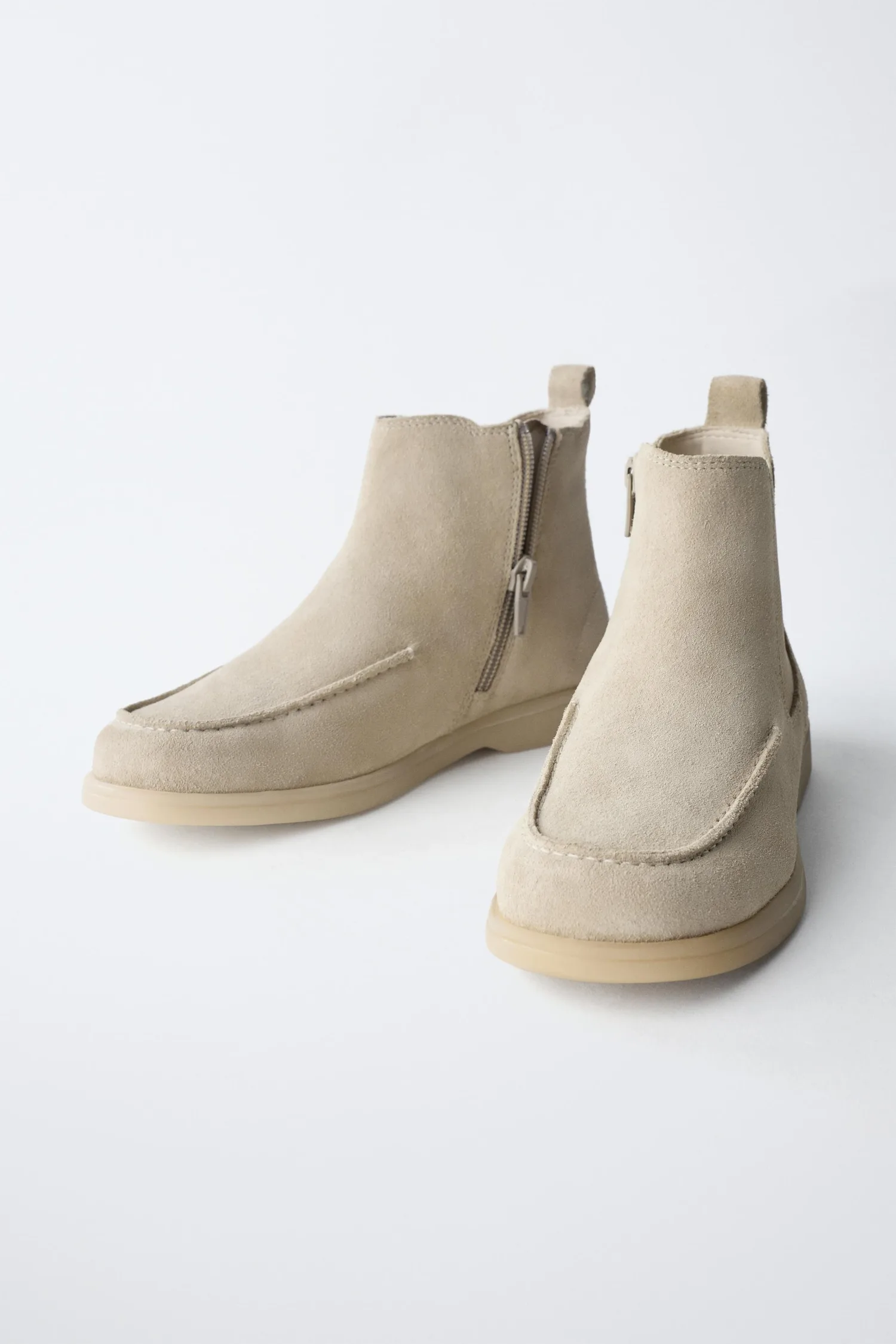 Кожаные сапоги до щиколотки Zara, экрю/белый — фото 3