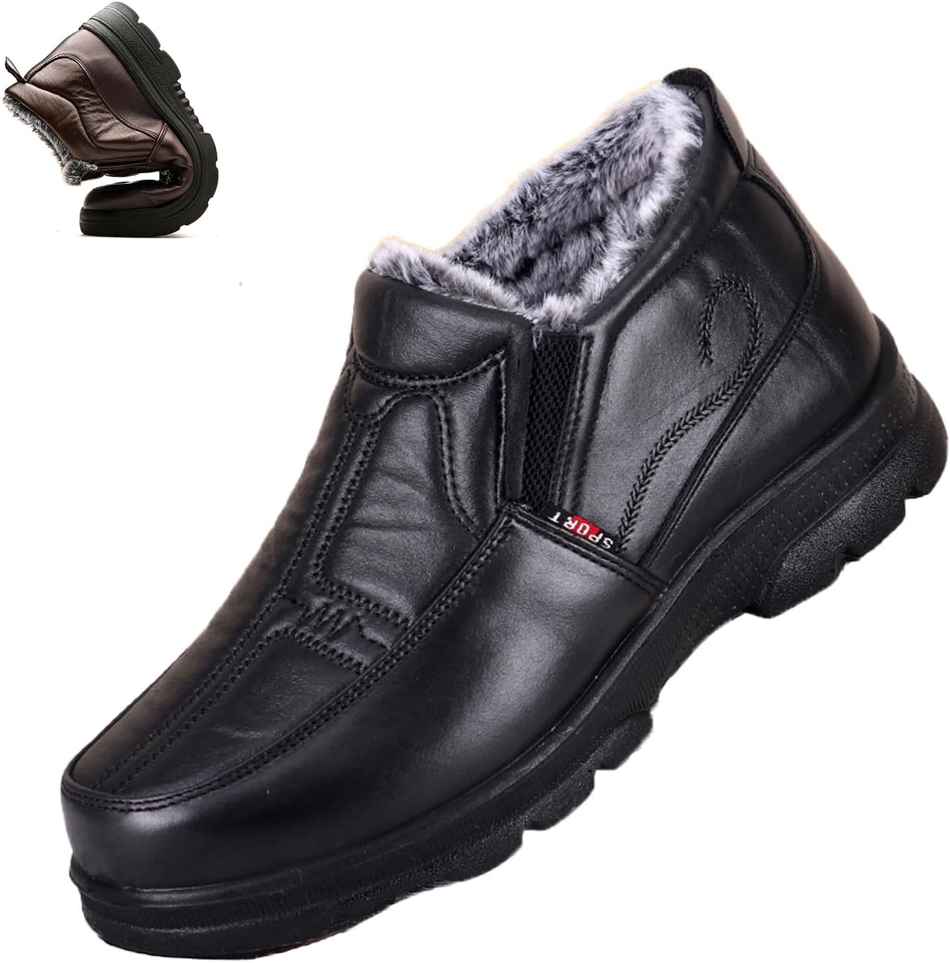 

Мужские утепленные зимние ботинки с флисовой подкладкой, зимние наружные противоскользящие, удобные для среднего и пожилого возраста, легкие повседневные слипоны для прогулок Generic, черный