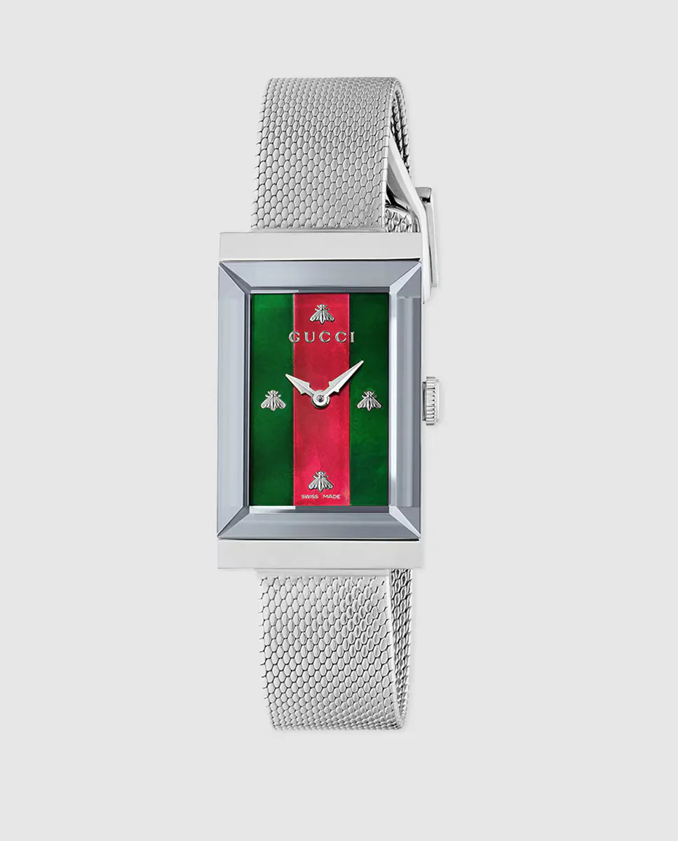 

Gucci G-Frame YA147401 Женские часы со стальной сеткой, серебряный