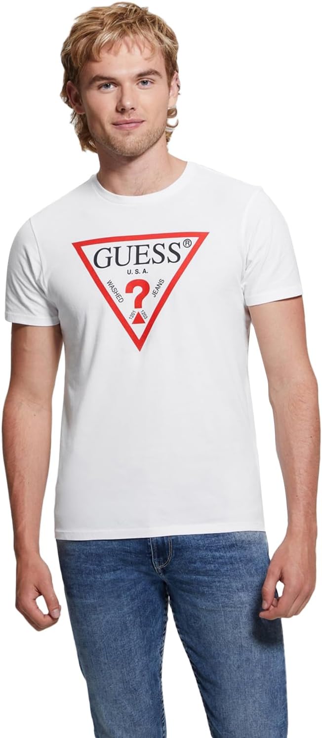 

GUESS Мужская классическая футболка Eco Triangle, Pure White