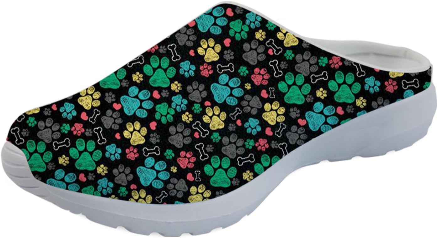 

Женские мюли-кроссовки Forchrinse Tropical Hibiscus Palm с сеткой, легкие и дышащие, для прогулок, Colorful Dog Paw Print