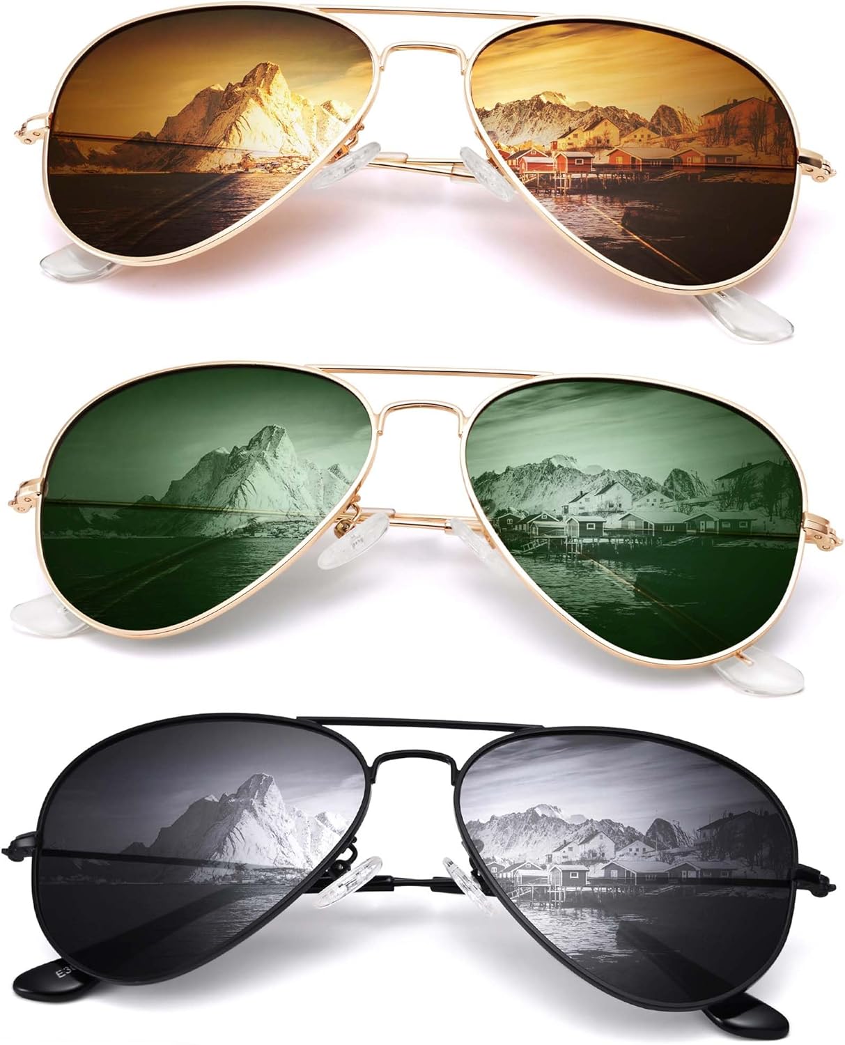 

Классические солнцезащитные очки-авиаторы для женщин и мужчин - поляризованные солнцезащитные очки с защитой от УФ-излучения UV400 GLARDEFE, A1 Gold/Brown + Gold/Green + Black/Grey