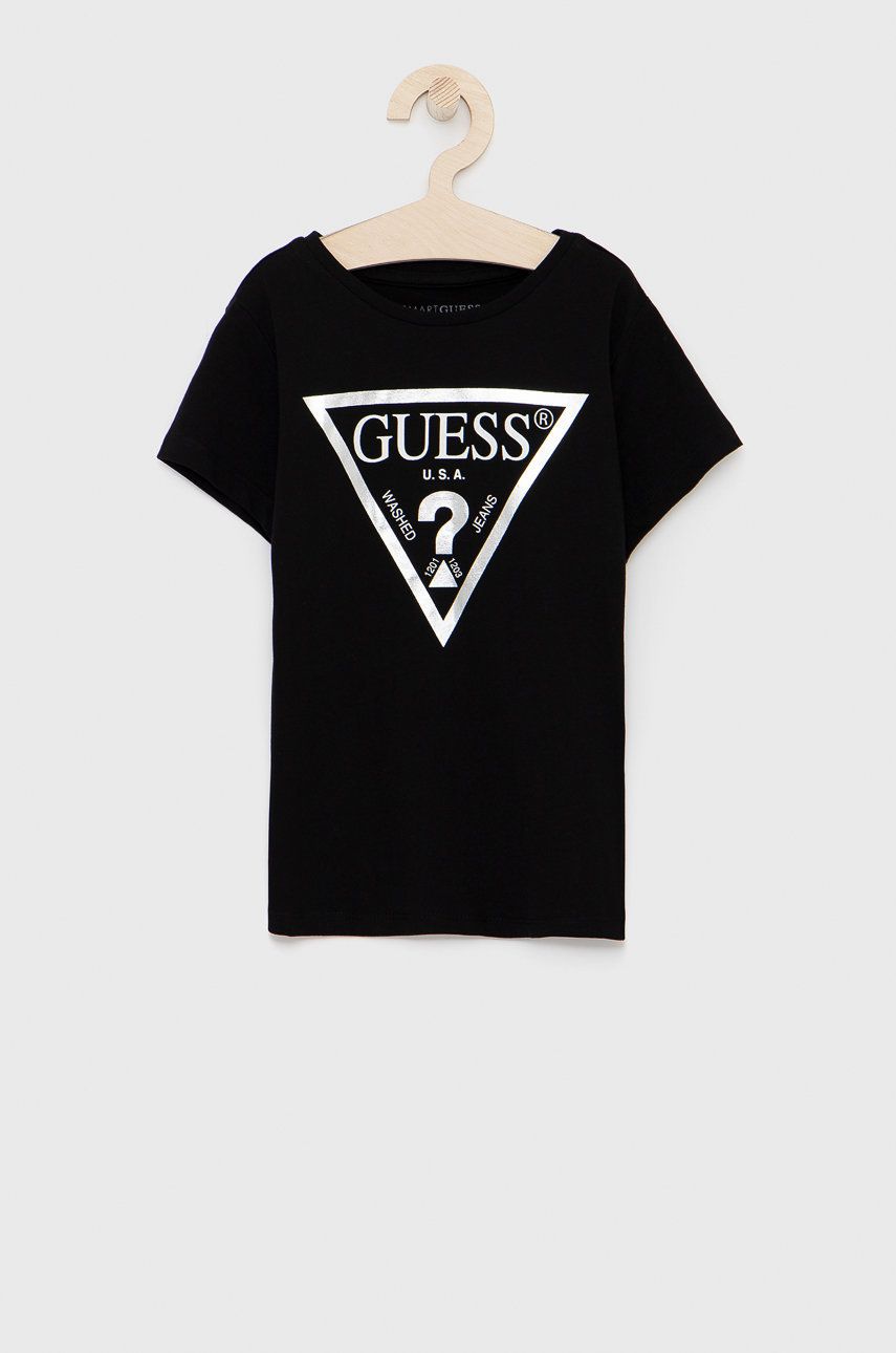 

Детская хлопковая футболка Guess, черный