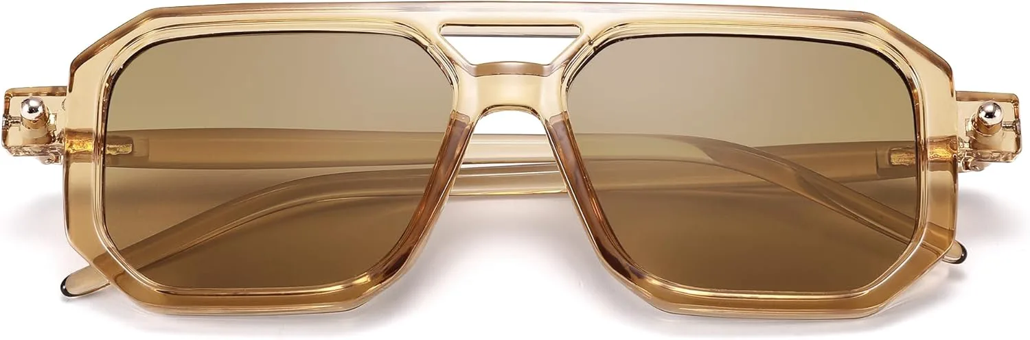 

Винтажные солнцезащитные очки-авиаторы LIU·WEN 70-х годов для женщин и мужчин - ретро-оправа, квадратная форма, защита от ультрафиолета UV400, A4 Clear Brown/Brown