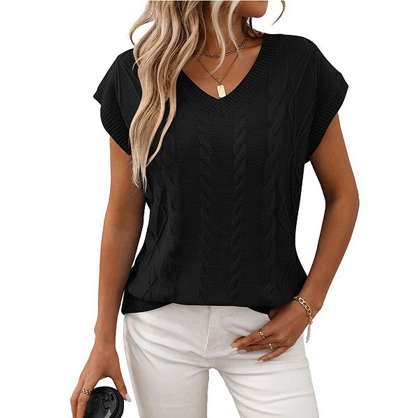 

Женский свитер-жилет с v-образным вырезом, свободный и удобный, с кабельной вязкой Yesfashion, Black