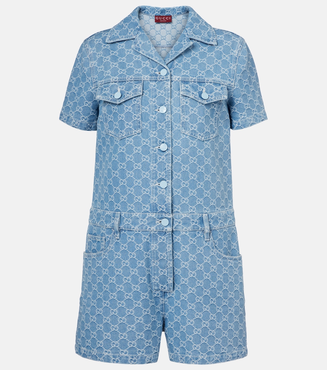 

Джинсовый жаккардовый комбинезон с GG Gucci, синий