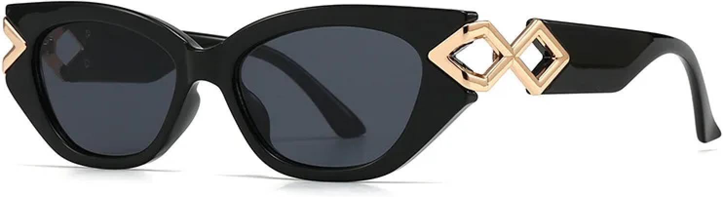 

Роскошные винтажные солнцезащитные очки «кошачий глаз» для женщин и мужчин в стиле панк, классические, с заклепками, металлической цепочкой, сексуальные, с защитой от УФ-излучения UV400 TYUVIVO, Gold Black