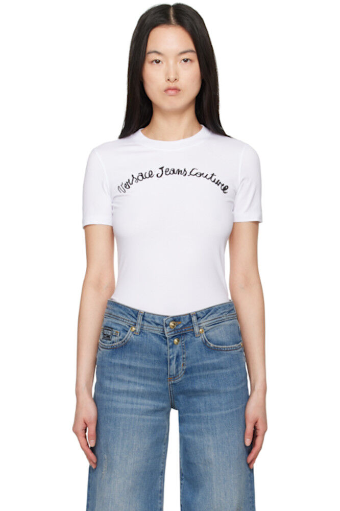 

Белая футболка с трафаретной печатью Versace Jeans Couture