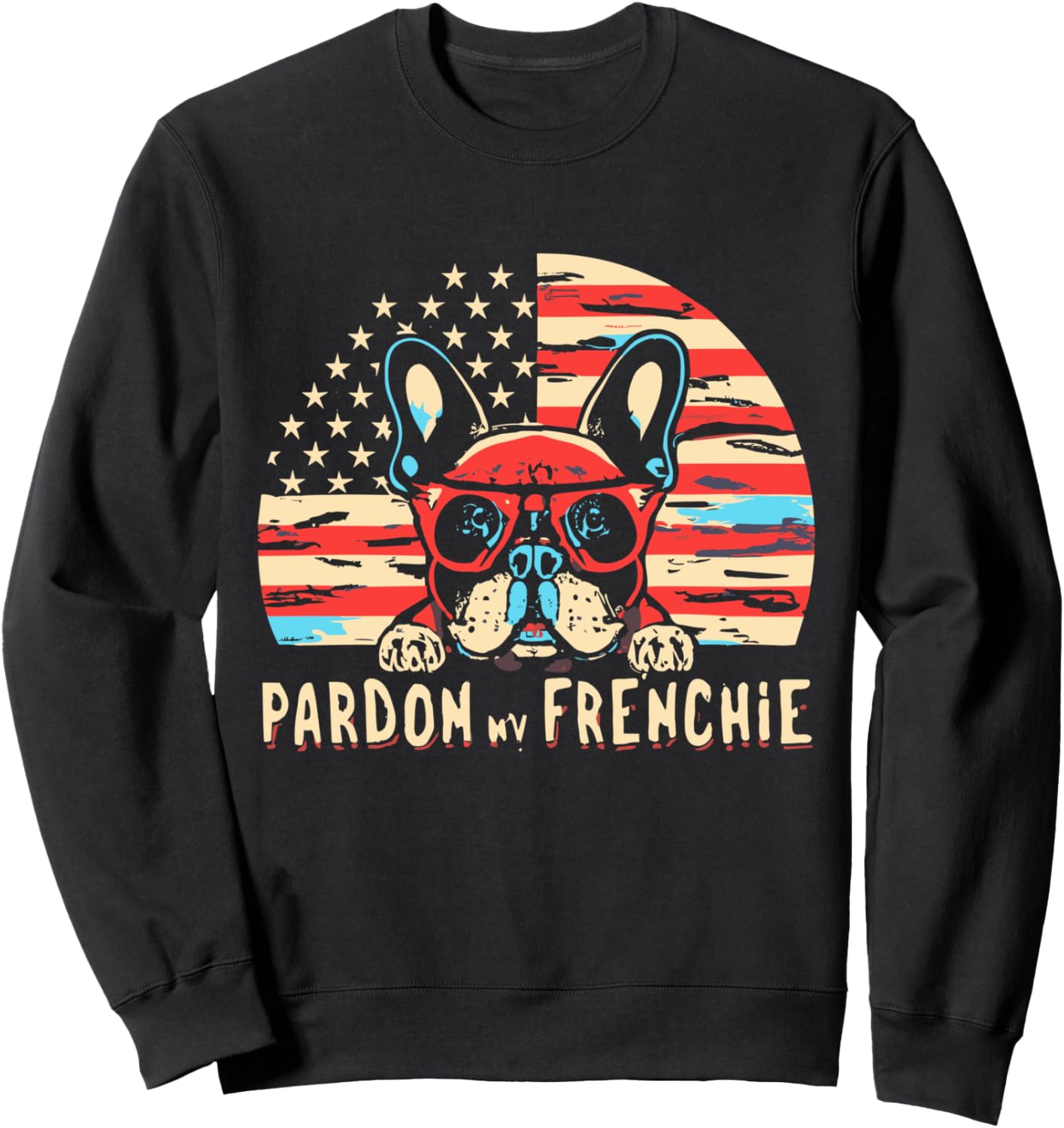 

Толстовка с изображением французского бульдога Pardon My Frenchie America Retro Sunset Dog The French Bulldog Patriot Co., черный