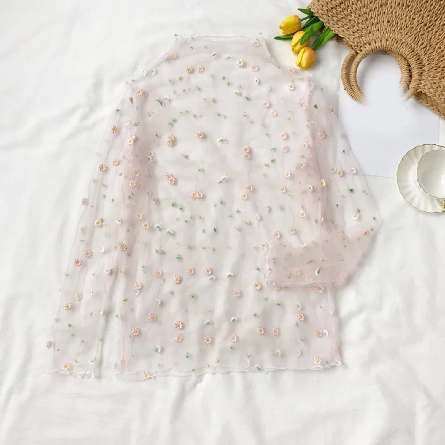 Блузка с кружевом, полупрозрачная из коллекции Spring-Summer, розовый — фото 2