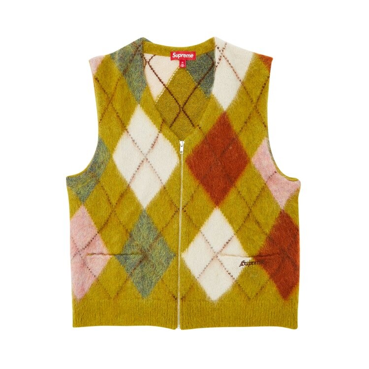 

Жилет Supreme Brushed Argyle Zip Up Vest, желтый