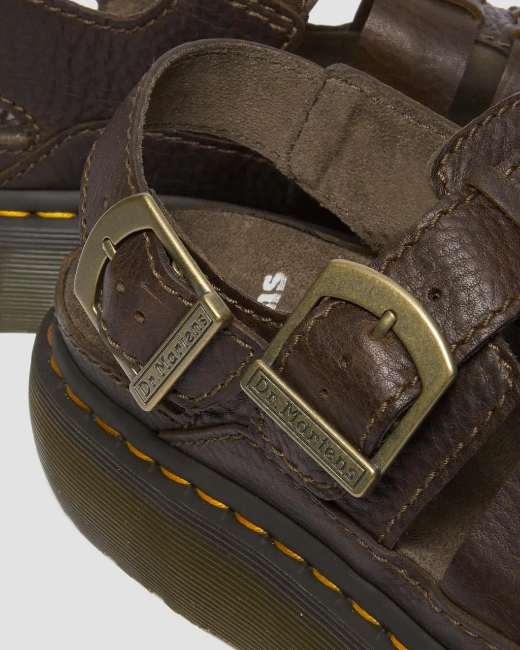 Кожаные сандалии в рыбацком стиле Dr. Martens Wrenlie Grizzly, цвет Dark Brown — Grizzly — фото 3