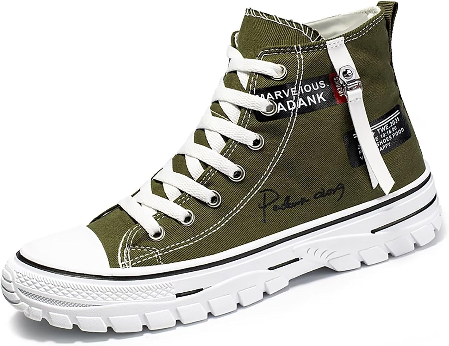 

Мужские высокие кеды из ткани для повседневной носки, скейтбординга и ходьбы, модные удобные обувь с мягкой подошвой Terbofin, зеленый