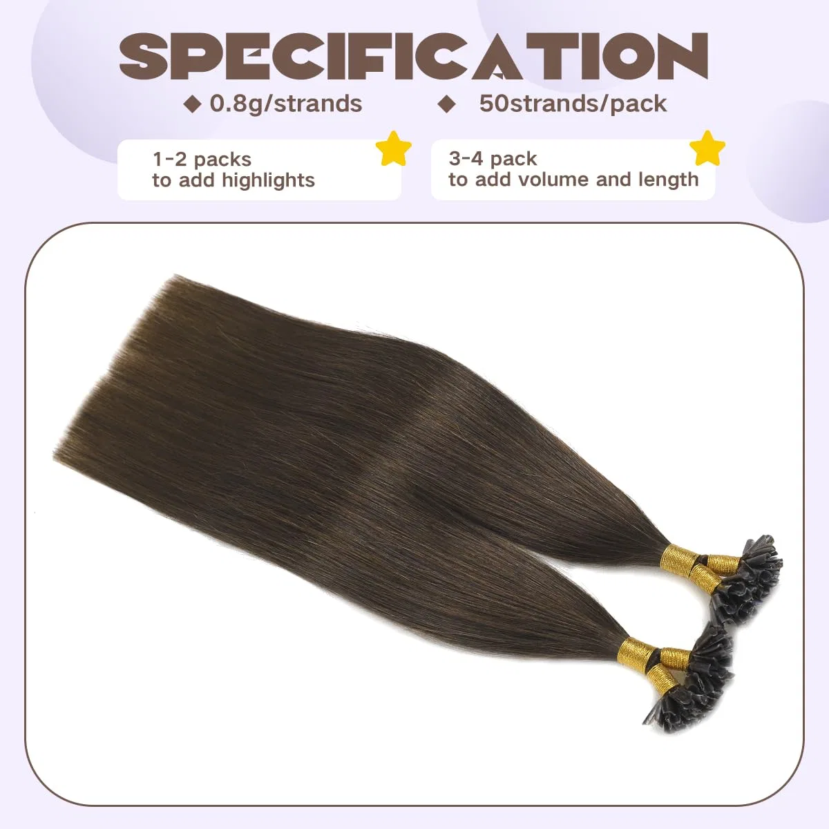 Натуральные волосы Sindra Keratin для наращивания U-Tip Sindra, #2 Dark Brown — фото 3