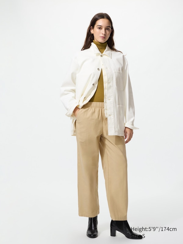

Хлопковые брюки свободного кроя до щиколотки (удлиненные) Uniqlo, 32 beige