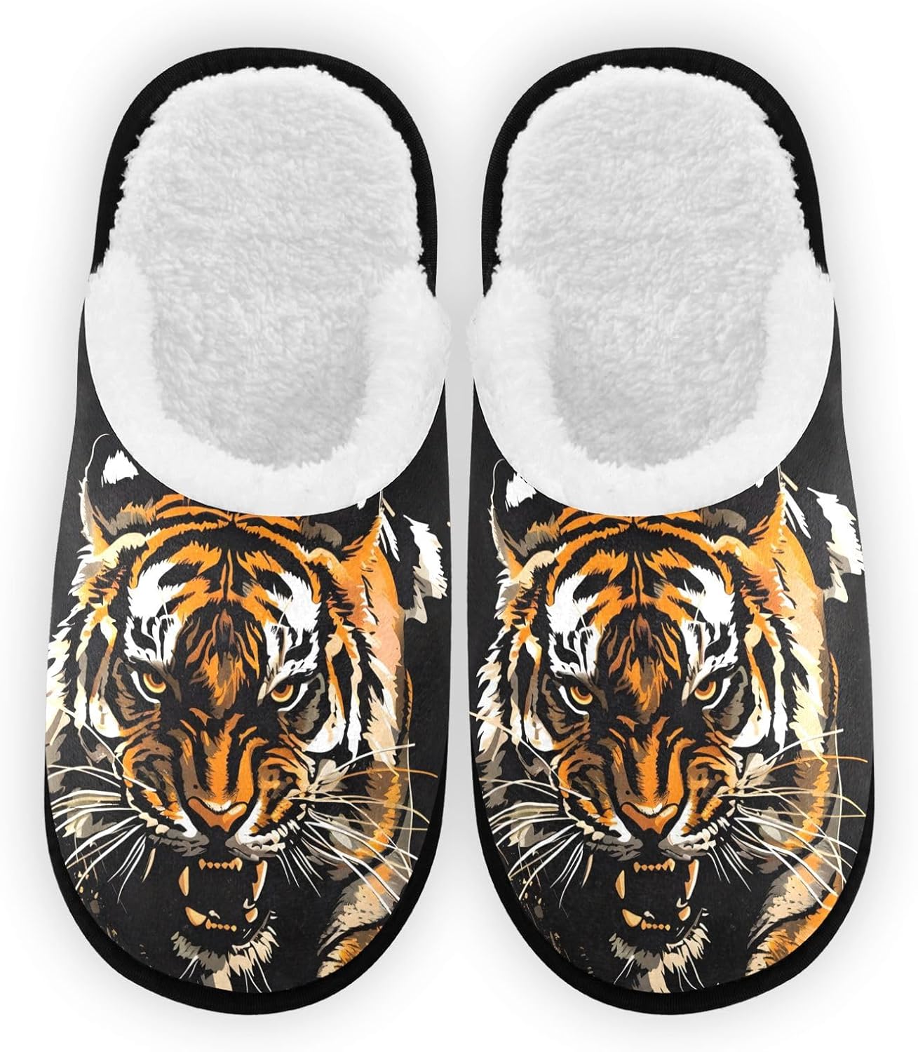 

FENOCHE Мягкие плюшевые тапочки с изображением воющего тигра для женщин и мужчин, теплые и удобные, для путешествий и спа-процедур, нескользящие домашние тапочки, Multicolor
