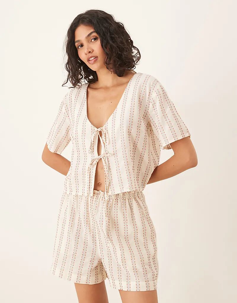 

Топ с завязкой спереди и полосками ASOS DESIGN в оттенке «бежевый»