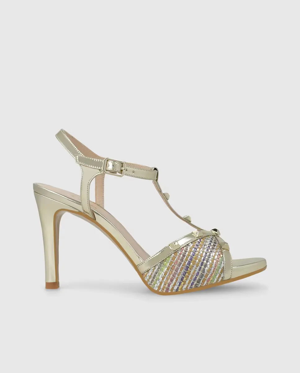 

Женские босоножки на высоком каблуке из кожи и ткани с эффектом рафии Lodi, мультиколор