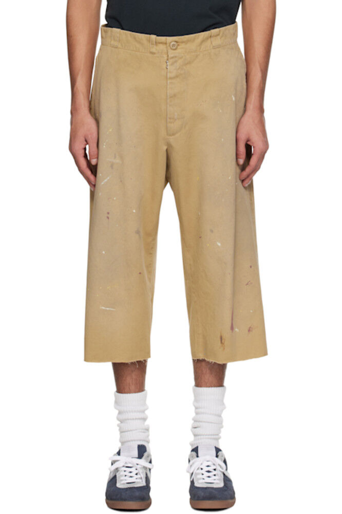

Бежевые шорты с эффектом брызг краски MM6 Maison Margiela