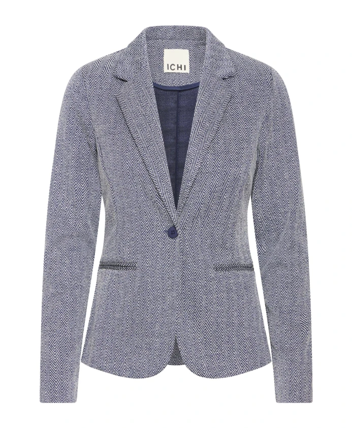 

Блейзер из жаккардовой ткани в елочку синего цвета Ichi, серый