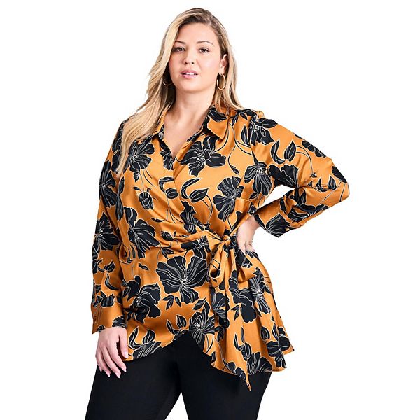 

Блузка Goldi из сатина с запахом для женщин plus size Avenue, Golden Hour