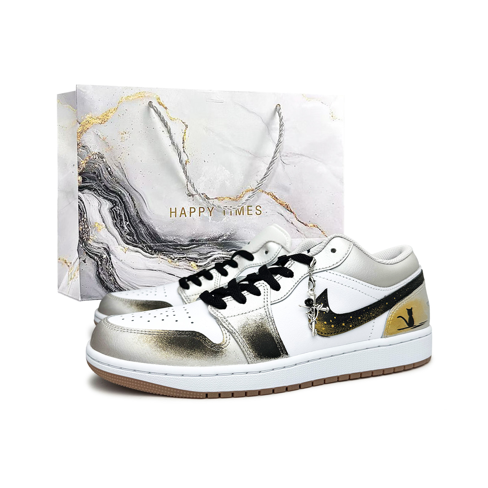 

Air 1 Dark Night Gilded устойчивые к истиранию низкие баскетбольные кроссовки мужские black gold silver Jordan, серебряный (серыйSpecial Shopping Bag)