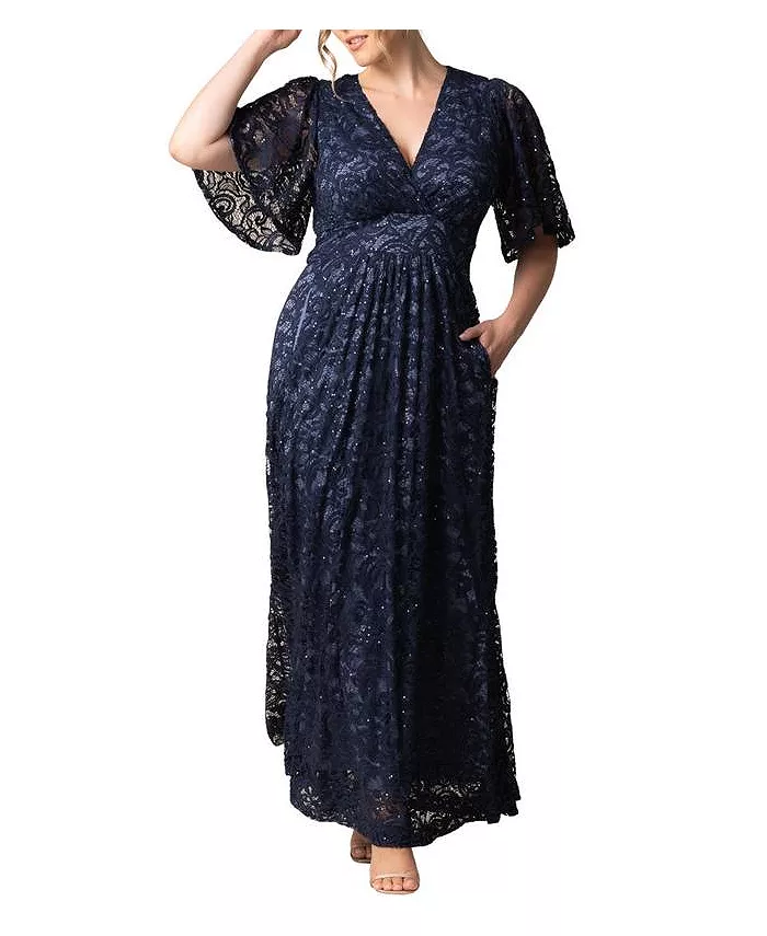 

Вечернее платье с люрексом и кружевом Plus Size Luminous Sequin с карманами Kiyonna, синий