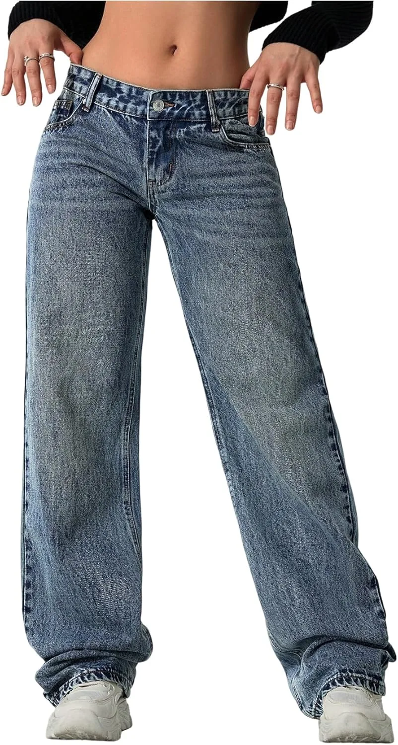 

SweatyRocks женские джинсы с низкой посадкой и прямыми штанинами