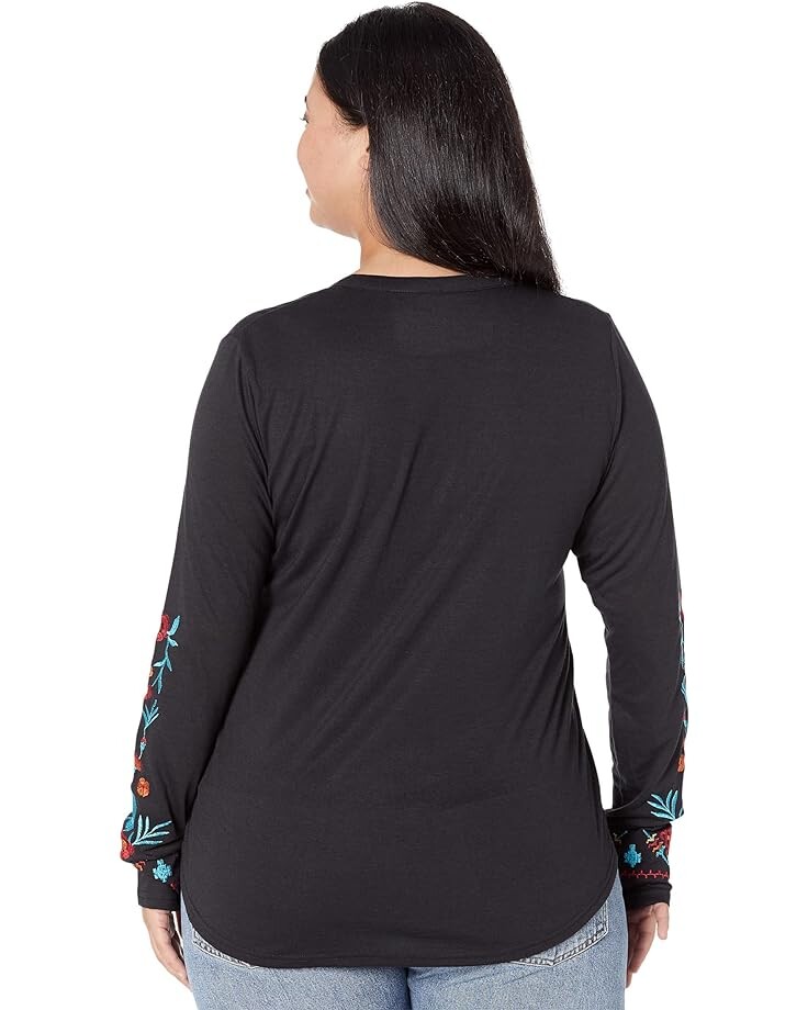 

Футболка Roper Jersey Knit Long Sleeve Embroidered Split V Tee, черный